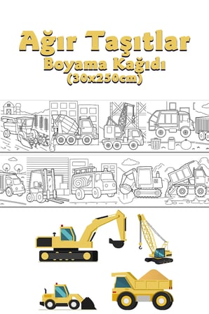Ağır Taşıtlar Temalı Dev Boyama Kağıdı 2,5 Metre Rulo Boyama Kağıdı - Çocuk Eğitici Boyama