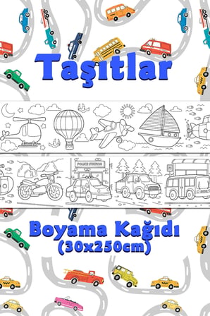 Taşıt Temalı Dev Boyama Kağıdı 2,5 Metre Rulo Boyama Kağıdı - Çocuk Eğitici Boyama