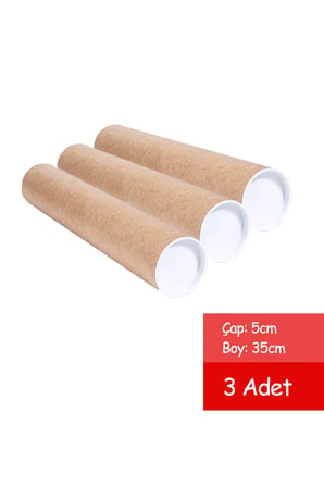 3 Adet Postüp Kapaklı Silindir Kutu Karton Rulo 5 Cm X 35 Cm