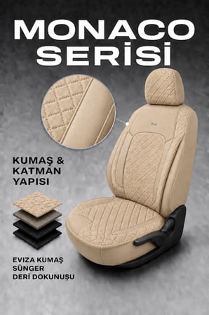 Renault Symbol 2008+ Uyumlu Monaco Serisi Eviza Deri Detaylı Bej Koltuk Kılıfı