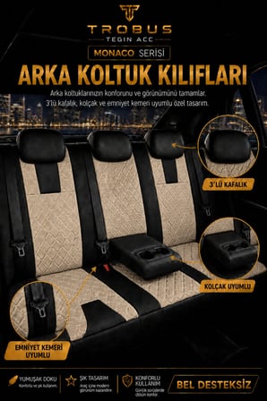 Seat Ibiza 2008+ Uyumlu Monaco Serisi Eviza Deri Detaylı Bej Siyah Koltuk Kılıfı
