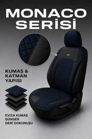 Skoda Octavia 2004+ Uyumlu Monaco Serisi Eviza Deri Detaylı Lacivert Koltuk Kılıfı