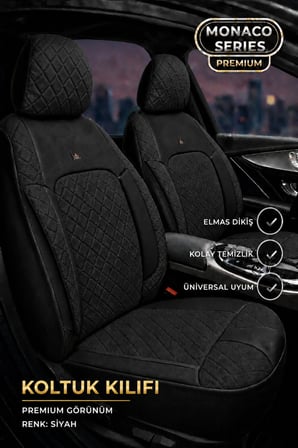 Skoda Octavia 2004+ Uyumlu Monaco Serisi Eviza Deri Detaylı Siyah Koltuk Kılıfı