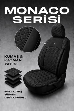 Skoda Octavia 2004+ Uyumlu Monaco Serisi Eviza Deri Detaylı Siyah Koltuk Kılıfı