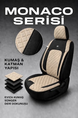 Tofaş Kuş 1993+ Uyumlu Monaco Serisi Eviza Deri Detaylı Bej Siyah Koltuk Kılıfı