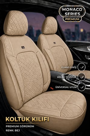 Toyota Camry 2012+ Uyumlu Monaco Serisi Eviza Deri Detaylı Bej Koltuk Kılıfı