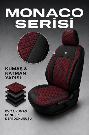 Toyota Camry 2012+ Uyumlu Monaco Serisi Eviza Deri Detaylı Bordo Koltuk Kılıfı