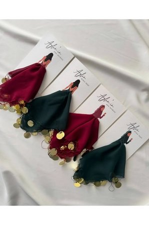 Bordo-gold Pullu Şifon Mendil Seti - Kına Nikah Hediye 10 Adet