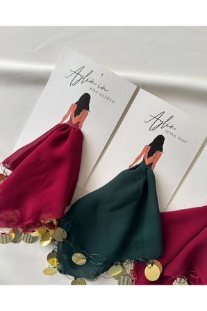Bordo-gold Pullu Şifon Mendil Seti - Kına Nikah Hediye 10 Adet