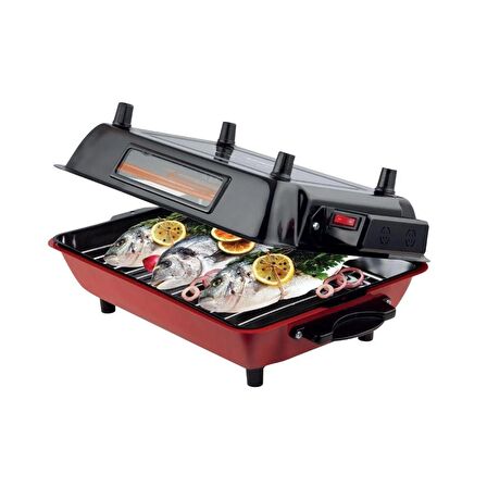 Büyük Elektrikli Izgara I 45x30 cm I Mangal Barbekü Balık Kebap I Emaye Gövde ve Tepsi I 1100W