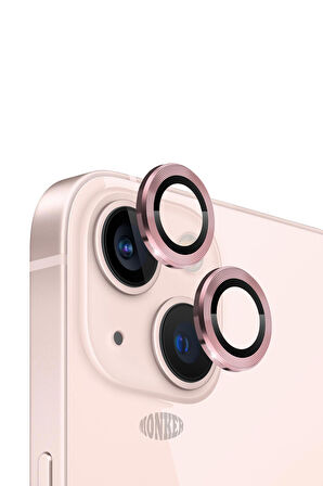 Monker iPhone 13 Pembe Uyumlu Kamera Koruyucu Cam Pembe Lens Mercek Koruyucu