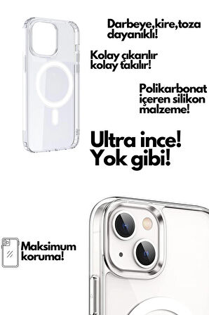 Monker iPhone 13 Magsafe Uyumlu Şeffaf Silikon Telefon Kılıfı Wireless Kablosuz Şarj Uyumlu