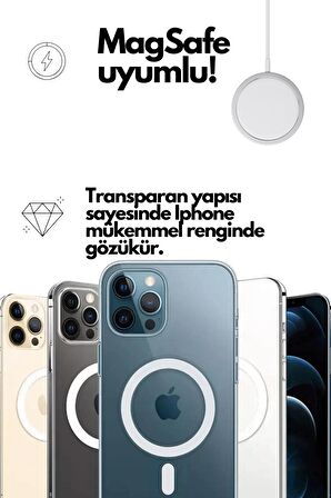 Monker iPhone 13 Magsafe Uyumlu Şeffaf Silikon Telefon Kılıfı Wireless Kablosuz Şarj Uyumlu