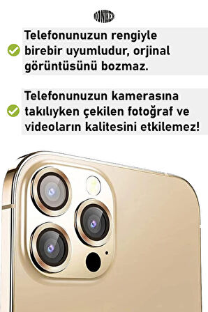 Monker iPhone 13 Pro Gold Uyumlu Kamera Koruyucu Cam Altın Lens Mercek Koruyucu