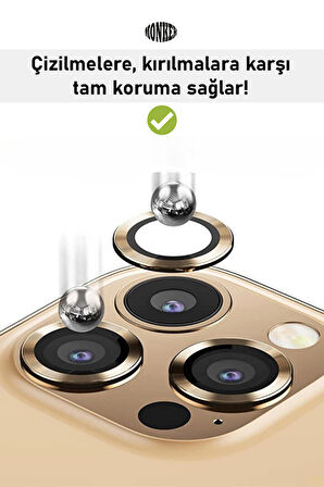 Monker iPhone 13 Pro Gold Uyumlu Kamera Koruyucu Cam Altın Lens Mercek Koruyucu