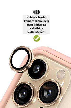 Monker iPhone 13 Pro Gold Uyumlu Kamera Koruyucu Cam Altın Lens Mercek Koruyucu