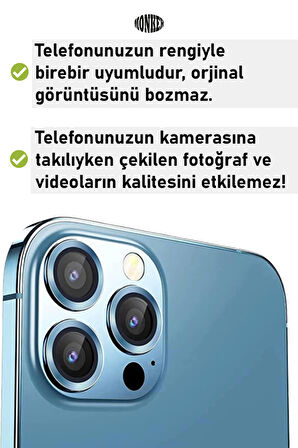 Monker iPhone 13 Pro Sierra Mavi Uyumlu Kamera Koruyucu Cam Mavi Lens Mercek Koruyucu