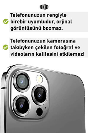 Monker iPhone 13 Pro Grafit Uyumlu Kamera Koruyucu Cam Siyah Lens Mercek Koruyucu