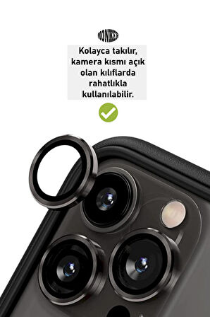 Monker iPhone 13 Pro Grafit Uyumlu Kamera Koruyucu Cam Siyah Lens Mercek Koruyucu