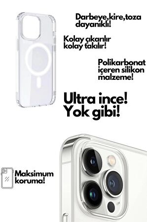 Monker iPhone 13 Pro Magsafe Uyumlu Şeffaf Silikon Telefon Kılıfı Wireless Şarj Uyumlu