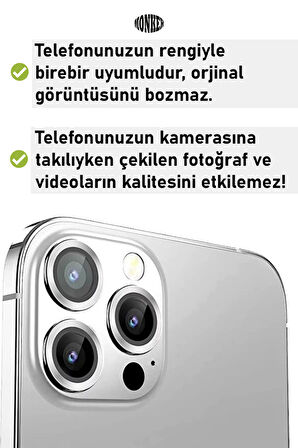 Monker iPhone 13 Pro Max Silver Uyumlu Kamera Koruyucu Cam Gümüş Lens Mercek Koruyucu