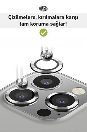 Monker iPhone 13 Pro Max Silver Uyumlu Kamera Koruyucu Cam Gümüş Lens Mercek Koruyucu