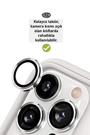 Monker iPhone 13 Pro Max Silver Uyumlu Kamera Koruyucu Cam Gümüş Lens Mercek Koruyucu