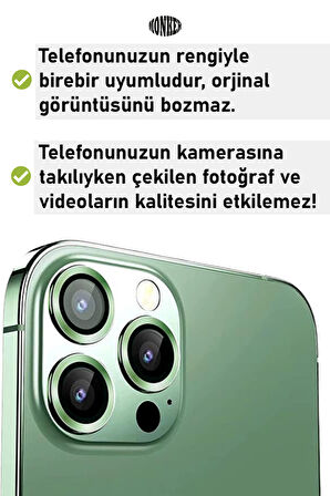 Monker iPhone 13 Pro Max Yeşil Uyumlu Kamera Koruyucu Cam Yeşil Lens Mercek Koruyucu