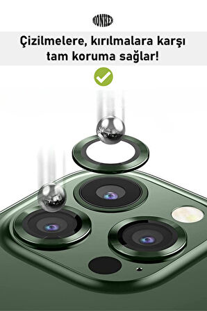 Monker iPhone 13 Pro Max Yeşil Uyumlu Kamera Koruyucu Cam Yeşil Lens Mercek Koruyucu