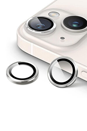 Monker iPhone 14 Uyumlu Gümüş Kamera Koruyucu Cam Lens Koruyucu Kılıf Kamera Koruması