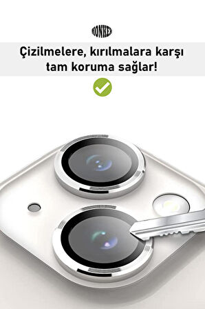 Monker iPhone 14 Uyumlu Gümüş Kamera Koruyucu Cam Lens Koruyucu Kılıf Kamera Koruması