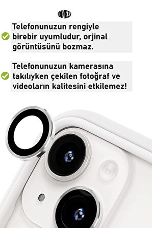 Monker iPhone 14 Uyumlu Gümüş Kamera Koruyucu Cam Lens Koruyucu Kılıf Kamera Koruması