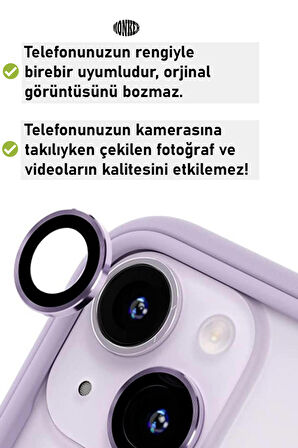 Monker iPhone 14 Uyumlu Mor Kamera Koruyucu Cam Lens Koruyucu Kılıf Kamera Koruması