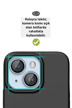 Monker iPhone 14 Uyumlu Mavi Kamera Koruyucu Cam Lens Koruyucu Kılıf Kamera Koruması