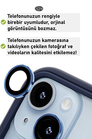 Monker iPhone 14 Uyumlu Mavi Kamera Koruyucu Cam Lens Koruyucu Kılıf Kamera Koruması