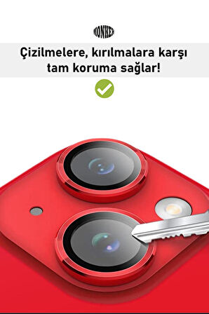 Monker iPhone 14 Plus Kırmızı Uyumlu Kamera Koruyucu Cam Kırmızı Lens Mercek Koruyucu