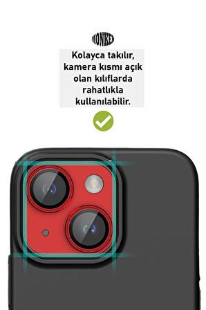 Monker iPhone 14 Plus Kırmızı Uyumlu Kamera Koruyucu Cam Kırmızı Lens Mercek Koruyucu