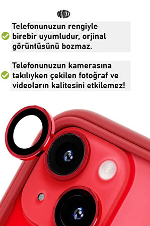 Monker iPhone 14 Plus Kırmızı Uyumlu Kamera Koruyucu Cam Kırmızı Lens Mercek Koruyucu