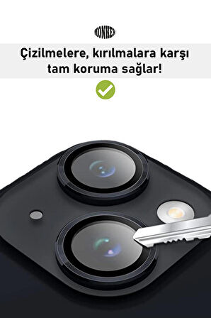 Monker iPhone 14 Plus Gece Yarısı Uyumlu Kamera Koruyucu Cam Siyah Lens Mercek Koruyucu