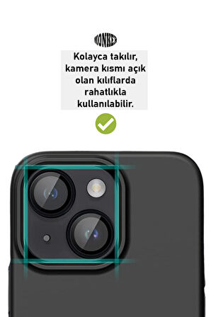 Monker iPhone 14 Plus Gece Yarısı Uyumlu Kamera Koruyucu Cam Siyah Lens Mercek Koruyucu