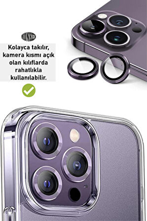 Monker iPhone 14 Pro Derin Mor Uyumlu Kamera Koruyucu Cam Mor Lens Mercek Koruyucu