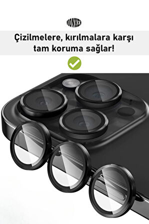 Monker iPhone 14 Pro Uzay Siyahı Uyumlu Kamera Koruyucu Cam Siyah Lens Mercek Koruyucu