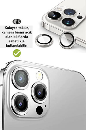 Monker iPhone 14 Pro Max Gümüş Uyumlu Kamera Koruyucu Cam Silver Lens Mercek Koruyucu