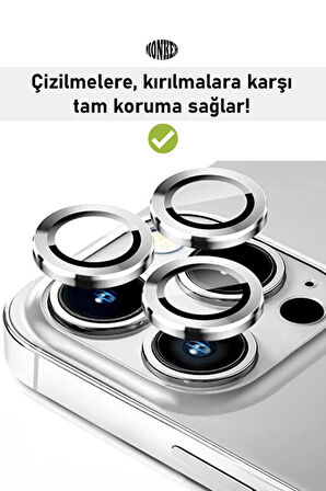 Monker iPhone 14 Pro Max Gümüş Uyumlu Kamera Koruyucu Cam Silver Lens Mercek Koruyucu