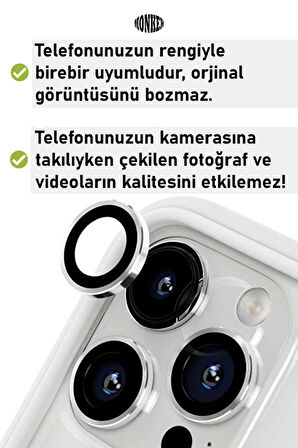 Monker iPhone 14 Pro Max Gümüş Uyumlu Kamera Koruyucu Cam Silver Lens Mercek Koruyucu