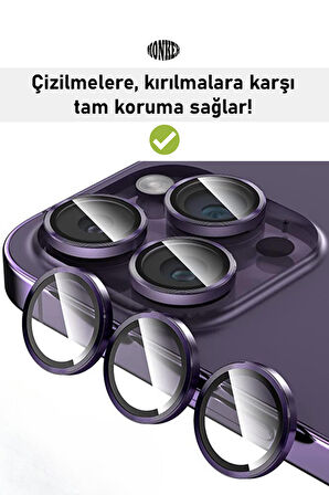 Monker iPhone 14 Pro Max Derin Mor Uyumlu Kamera Koruyucu Cam Mor Lens Mercek Koruyucu