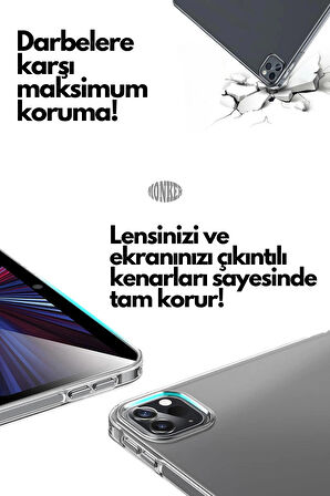 Monker iPad Pro 11 M2 4. Nesil 2022 Uyumlu Şeffaf Silikon Tablet Kılıfı Kapak Renksiz 11 inç