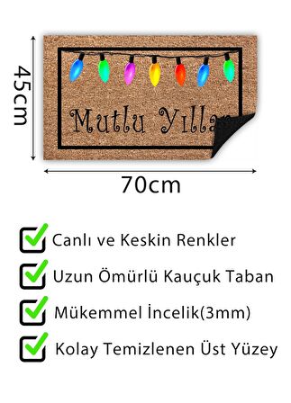 Mutlu Yıllar Yılbaşı Kapı Önü Paspası Yılbaşı Dekoru Dış Mekan ve Ev İçi Paspas 45x70cm