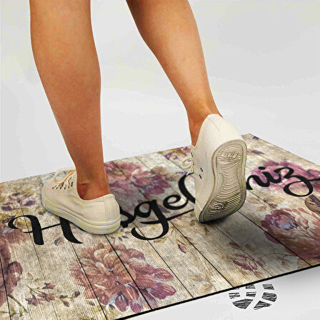 Monnhein Kapı Önü Paspası - Modern ve Şık Kapı Paspası | Ev, Ofis ve Dış Mekân Kullanımı İçin (Vintage Çiçek Hoşgeldiniz)