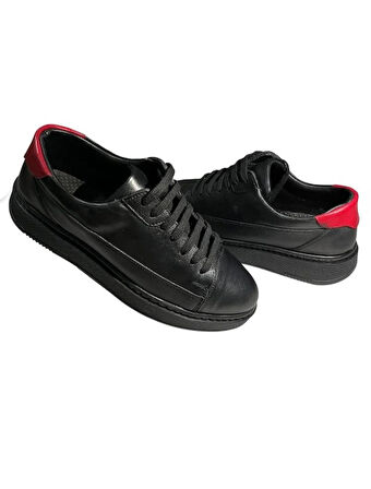 JS Erkek % 100 Hakiki Deri , Sneaker Ortapedik Ayakkabı Casual Siyah